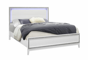 English Elm ALMERA Glam Transitional Full Bed with Crushed Crystal Trim, Solid Wood + MDF Construction, Elegant Finish White 84 L x 8 W x 3 H B201S00102