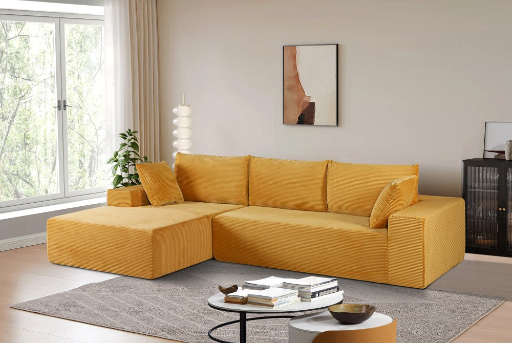 English Elm Cozyform Convertible Sectional Sofa In Ginger Yellow Corduroy - No Assembly, Modern Comfort For All B2735P359713
