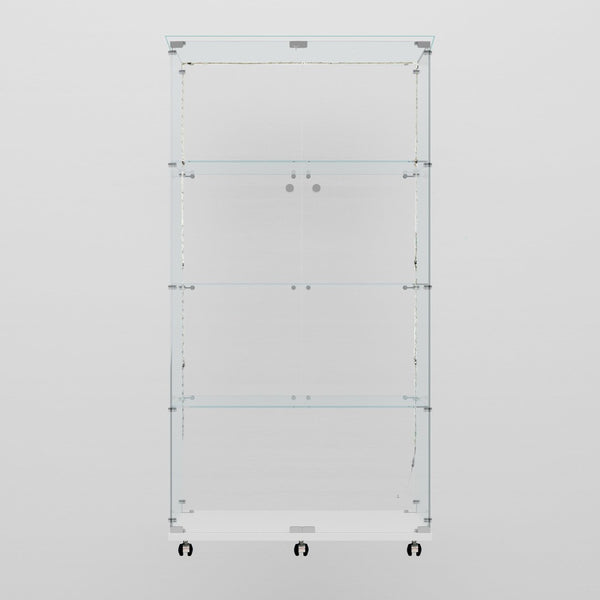 English Elm Tempered Glass Display Cabinet With Bluetooth Led Strip, Swivel Casters & Mobile App Control, White W3155S00004-GIGA