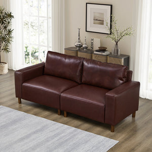 English Elm 78.5" Mid-century Faux Leather Loveseat with Solid Wood Legs for Living Room or Apartment Burgundy W1097S00253