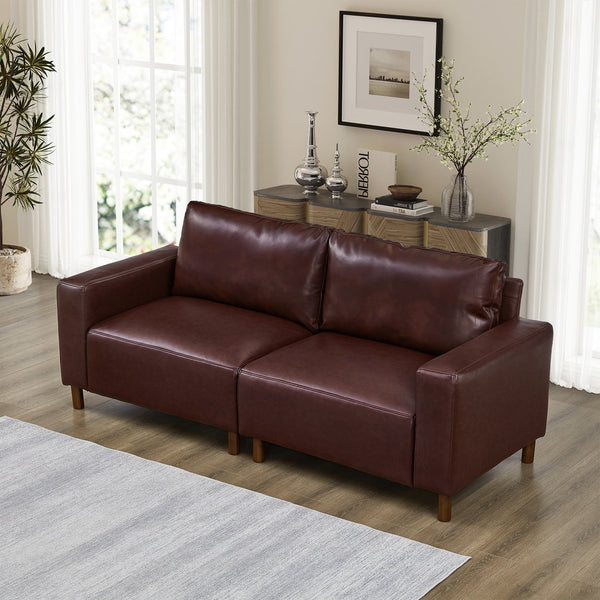 English Elm 78.5" Mid-century Faux Leather Loveseat with Solid Wood Legs for Living Room or Apartment Burgundy W1097S00253