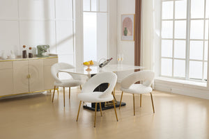 English Elm 061-Set Of 1 Cozy Teddy Fabric Dining Chair With Curved Backrest & Chic Gold Legs For Modern Spaces W527P255479