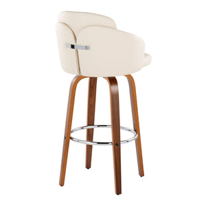 English Elm Fixed-height Mid-century Barstools with Walnut Legs and Grey Upholstered Seats Set B202S01903