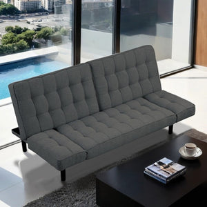 English Elm Dark Gray Futon Sofa With Biscuit Tufting – Stylish Convertible Couch With Adjustable Arm Rests! B2741P314790