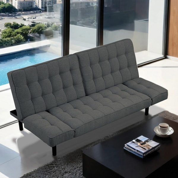 English Elm Dark Gray Futon Sofa With Biscuit Tufting – Stylish Convertible Couch With Adjustable Arm Rests! B2741P314790