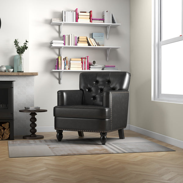 English Elm Hengming Upholstered Fabric Club Chair in Taupe Microfiber — Modern Durable PU Seat with Wood Legs, Easy Assembly W212P183672