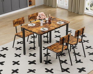 English Elm 5-Piece Modern Dining Set for Small Spaces — 43.3" MDF Top Table with Metal Frame and 4 Chairs, Easy Clean Brown W578133461