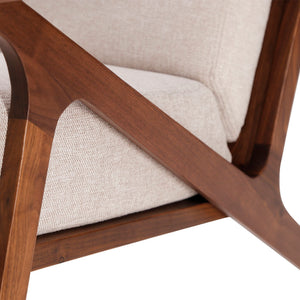 English Elm Midcentury Solid Wood Accent Chair Sand Fabric Upholstered, Walnut Legs, High-Density Foam Comfort B353P346385