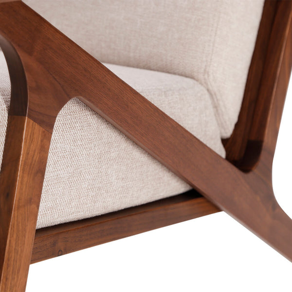 English Elm Midcentury Solid Wood Accent Chair Sand Fabric Upholstered, Walnut Legs, High-Density Foam Comfort B353P346385