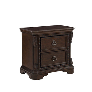 English Elm Mahogany Solid Wood 2-Drawer Nightstand with Ash Veneer, Custom Hardware, Spacious Storage, Elegant Finish B2699P230438