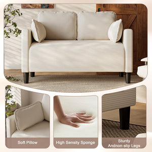 English Elm 48" Corduroy Compact Loveseat with Side Pocket Solid Wood Frame for Small Spaces Beige W2715P409864