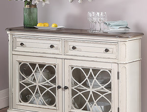 English Elm Traditional Elegant Server with Spacious Drawers and Cabinet Storage for Dining Room Organization and Style Antique White 27 L x 44 W x 59 H B011P395601