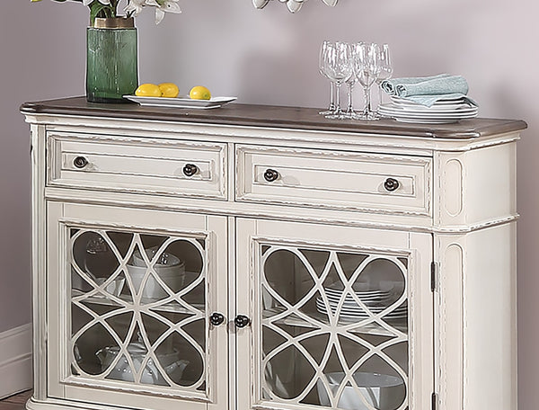 English Elm Traditional Elegant Server with Spacious Drawers and Cabinet Storage for Dining Room Organization and Style Antique White 27 L x 44 W x 59 H B011P395601