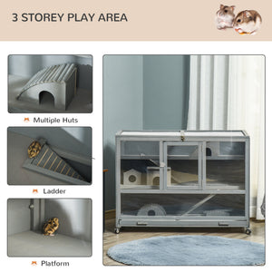 English Elm Wooden Two-story Fir Rabbit Hutch with Enclosed Run Wheels and Pull-out Trays T3971P407633