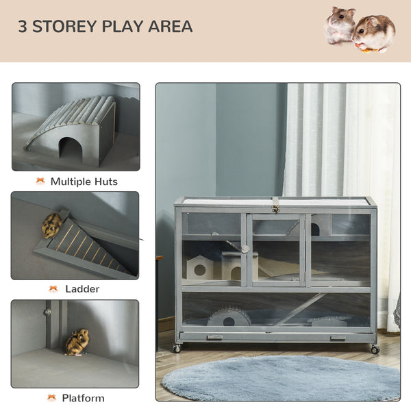 English Elm Wooden Two-story Fir Rabbit Hutch with Enclosed Run Wheels and Pull-out Trays T3971P407633