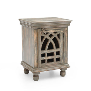 English Elm Christopher Knight Home® - Antique Hand-Carved Grey Mango Wood Nightstand – Distressed Vintage Finish, Solid Craftsmanship, Bedside Storage N758P194723D