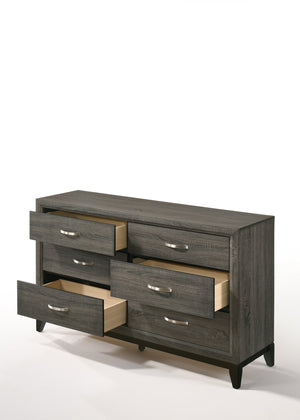 English Elm Valdemar Weathered Gray Finish Dresser with Six Smooth-Glide Dovetail Drawers and Nickel Handles Gray 60 L x 19 W x 35 H B2726P261861