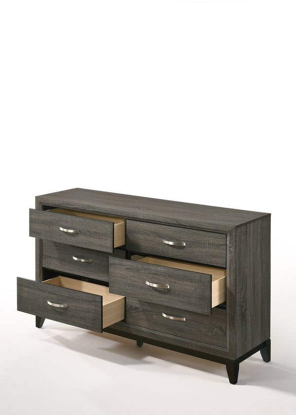 English Elm Valdemar Weathered Gray Finish Dresser with Six Smooth-Glide Dovetail Drawers and Nickel Handles Gray 60 L x 19 W x 35 H B2726P261861