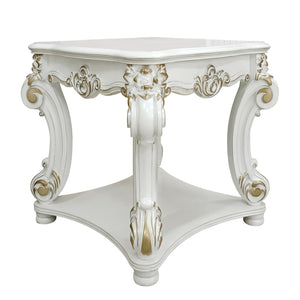 English Elm Antique Pearl End Table with Scrolled Trim and Lower Display Shelf for Elegant Traditional Décor White B062P186419