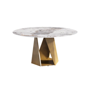English Elm 59.05" Round Marble Dining Table - Elegant Sintered Stone Top With Bronze Iron Base For 6-8 People W1535S00471