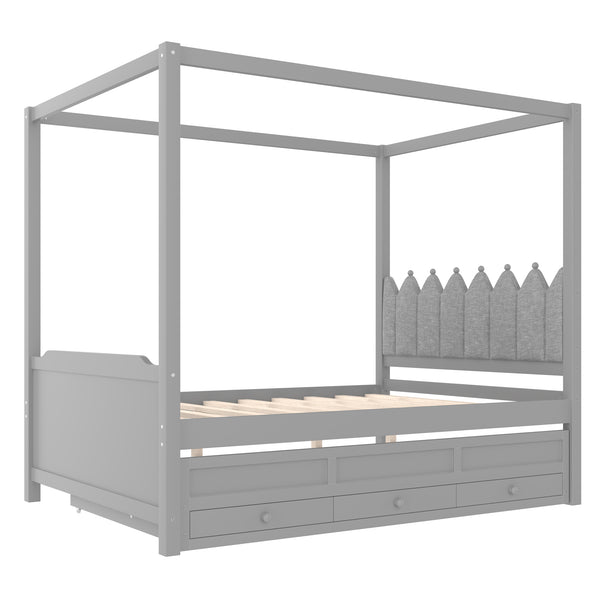 English Elm Full Bunk Bed with Trundle Bookshelf Storage Pine Frame Car Design for Kids W1580S00318