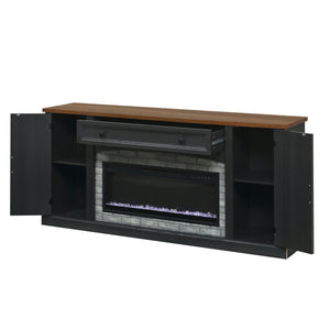 English Elm On-trend Farmhouse Electric Fireplace Console Walnut Veneer Media Cabinet for Living Room Black N721S000069B