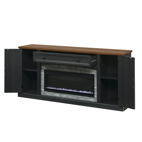English Elm On-trend Farmhouse Electric Fireplace Console Walnut Veneer Media Cabinet for Living Room Black N721S000069B