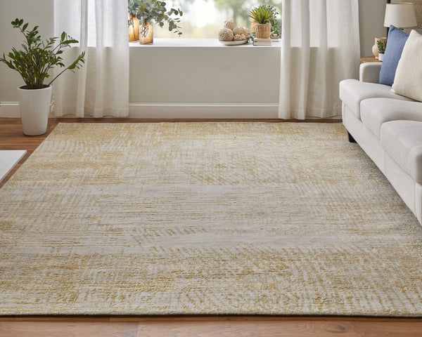 Feizy Rugs Eas69frf Eastfield Modern Abstract Hand-loomed Viscose And Wool Rug - Artisanal Style For Any Space Yellow,Ivory,Gold Viscose,Wool Eas69frfgldivyb00