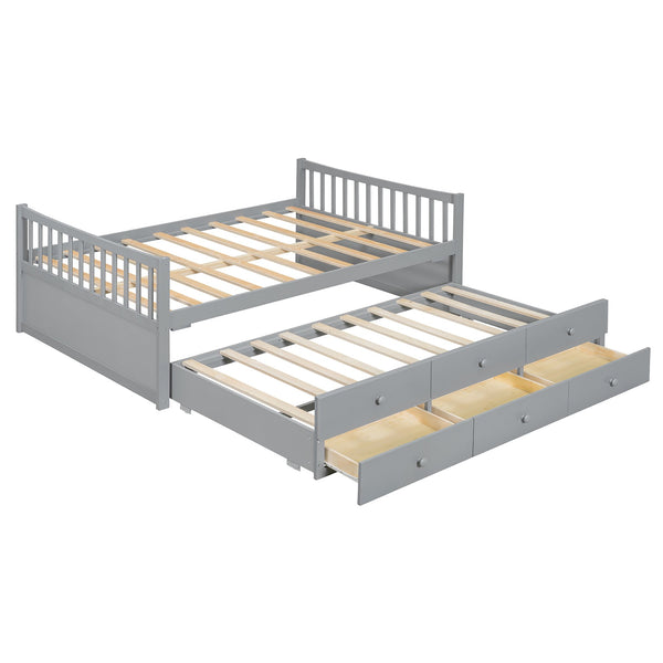 English Elm Full Size Daybed with Trundle Twin Pullout and Three Storage Drawers for Guest Rooms LP100341AAE