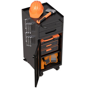 English Elm 34.3" Slim Steel Rolling Cabinet with Locking Door Two Drawers for Garage Workshop T2398P442675