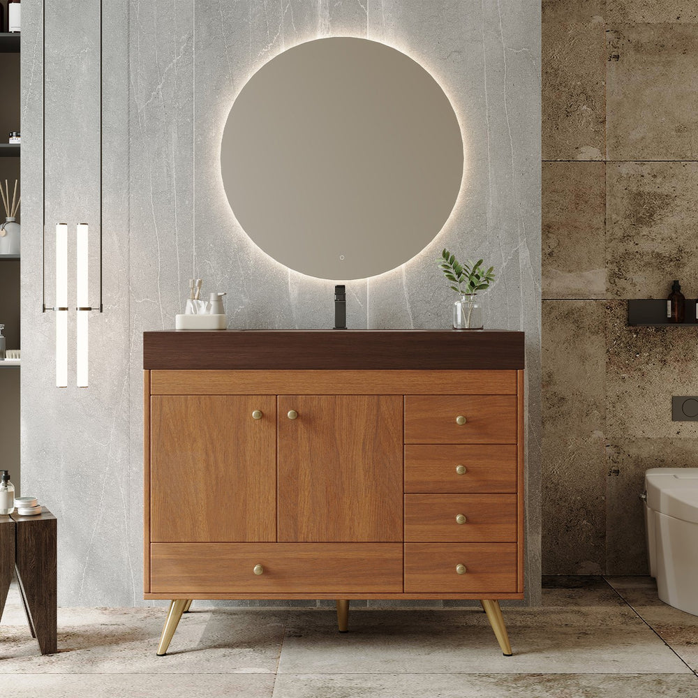 English Elm 36" Freestanding Bathroom Vanity Sintered Stone Top Ceramic Sink Stainless Steel Legs Brown,Gold,Walnut,White W3136S00071
