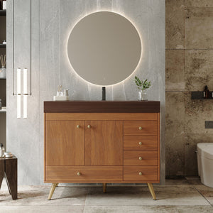 English Elm 36" Freestanding Bathroom Vanity Sintered Stone Top Ceramic Sink Stainless Steel Legs Brown,Gold,Walnut,White W3136S00071