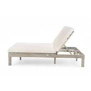 English Elm Trexm Acacia Wood Double Chaise Lounge Outdoor with Folding Trays and Foam Cushions TM000015AAE