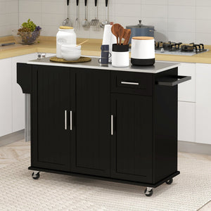 English Elm Homcom Rolling Kitchen Island With Storage, Stainless Steel Top, Spice Rack & Wheels For Easy Mobility W2225P217374