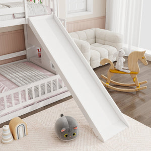 English Elm Twin Over Full Bunk Bed Solid Pine Frame with Built-in Slide and Storage Staircase White W504S00290