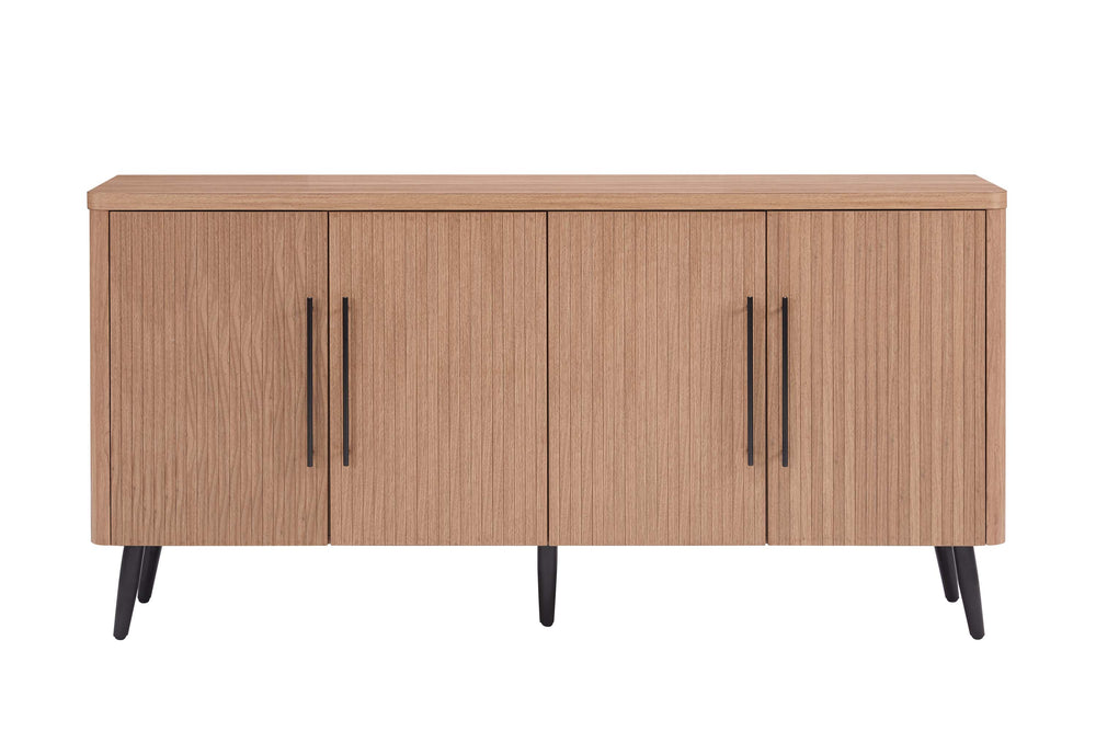 English Elm Jodie 65" Fluted Sideboard with Ribbed Doors, 8 Hidden Shelves, Soft-Close, Metal Legs, Modern Appeal Maple B365P397678
