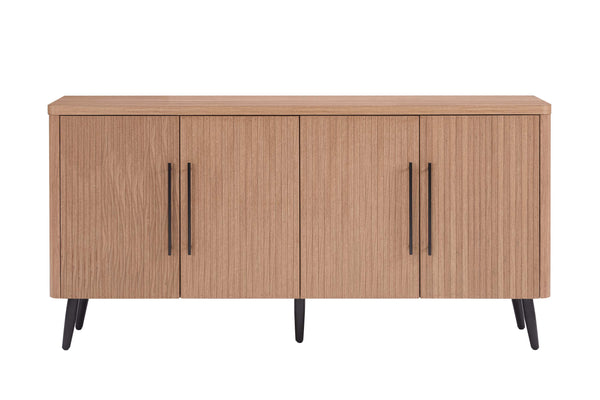 English Elm Jodie 65" Fluted Sideboard with Ribbed Doors, 8 Hidden Shelves, Soft-Close, Metal Legs, Modern Appeal Maple B365P397678