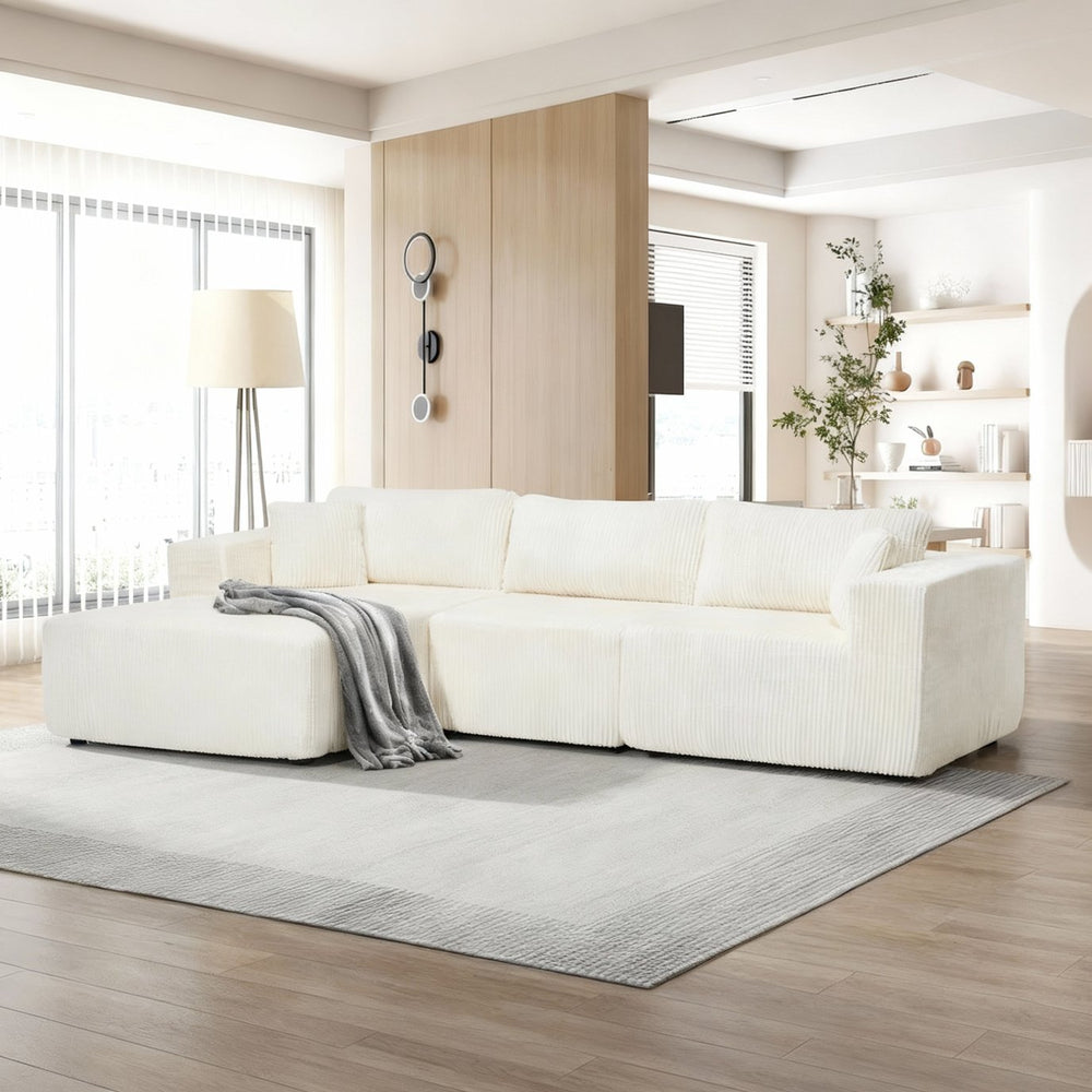 English Elm Modular Cloud Sectional with Corduroy Upholstery Deep Cushions for Living Rooms W1919S00007