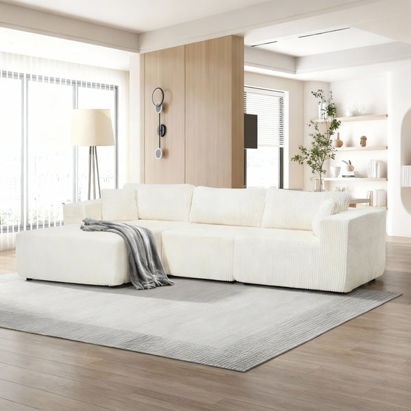 English Elm Modular Cloud Sectional with Corduroy Upholstery Deep Cushions for Living Rooms W1919S00007
