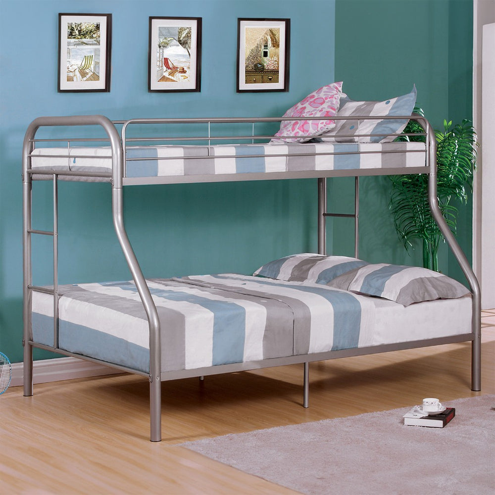 English Elm Twin Over Full Metal Bunk Bed - Sleek Silver Design With Angled Ladder For Space-Saving Style B2741S00310-GIGA