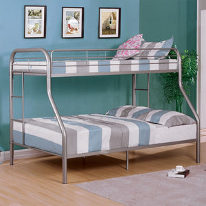 English Elm Twin Over Full Metal Bunk Bed - Sleek Silver Design With Angled Ladder For Space-Saving Style B2741S00310-GIGA