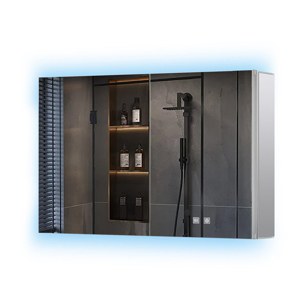 English Elm Corsica Double Door Led Medicine Cabinet with Defogger Aluminum Frame Spa Bath B2731P477802