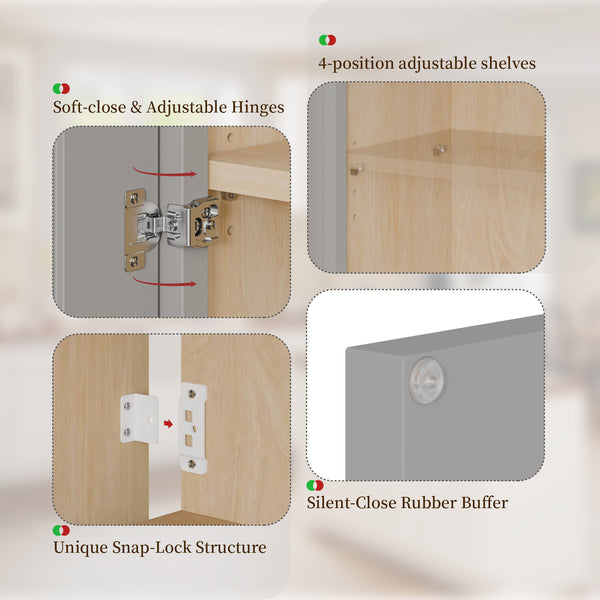 English Elm Gray Shaker Solid Wood Wall Cabinet Soft Close Doors Adjustable Shelves Kitchen Bath W5662P465940