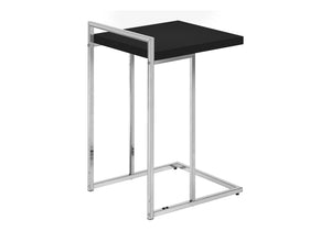 English Elm Accent Table, C-Shaped Modern Design With Black Laminate Top And Chrome Base For Compact Spaces B2710P219379