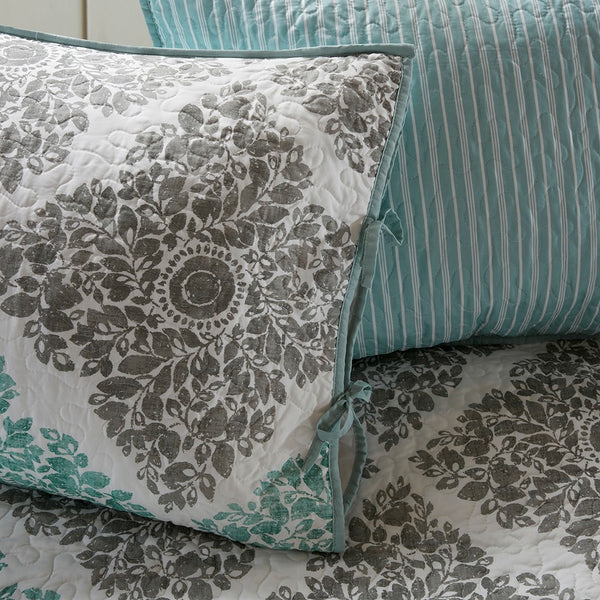 English Elm 6 Piece Reversible Daybed Cover Set Madison Park Claire Botanical Quilted Twin Cover with Shams and Decorative Pillow Aqua 15.75 L x 17.72 W x 8.27 H B035129018