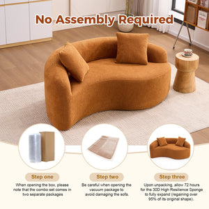English Elm LY-042 Zen-Inspired S-Curved Dual-Depth Loveseat with Chenille Upholstery, Ready-to-Use Comfort Orange W2231P329720