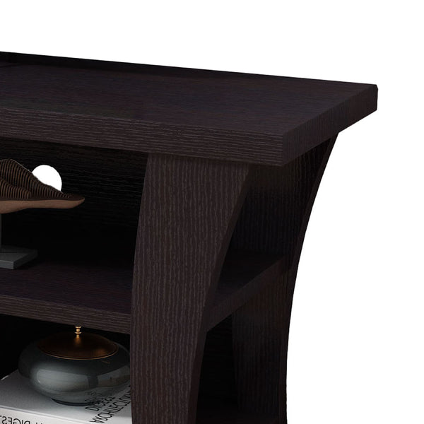 English Elm Tv Media Cabinet with Curved Wood Legs Four Open Shelves Mid-century Living Room B056P416987