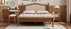 English Elm Queen Arched Rattan Headboard Platform Bed Matte Pine Frame No Box Spring Needed Walnut N733P180013D