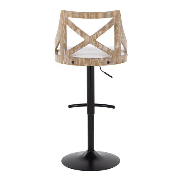 English Elm Adjustable Farmhouse Barstools with Cream Cushion Swivel Seat and Wood Accents Set of 2 B202S02168
