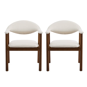 English Elm Modern Rubberwood Dining Chair Set Sculptural Curved Back Upholstered Seat Walnut Frame Beige,Walnut N768P391165W